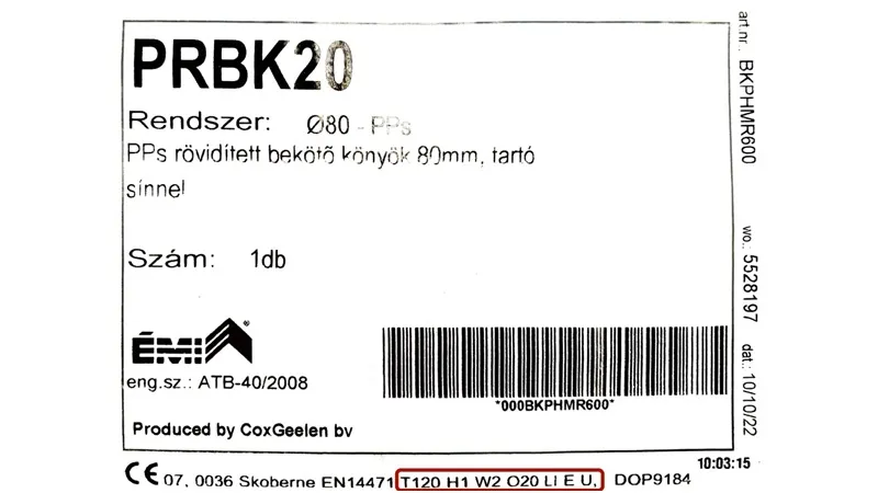 Az égéstermék-elvezető berendezés nyomásosztályát az adatcímkén és a teljesítménynyilatkozatban is megtaláljuk.