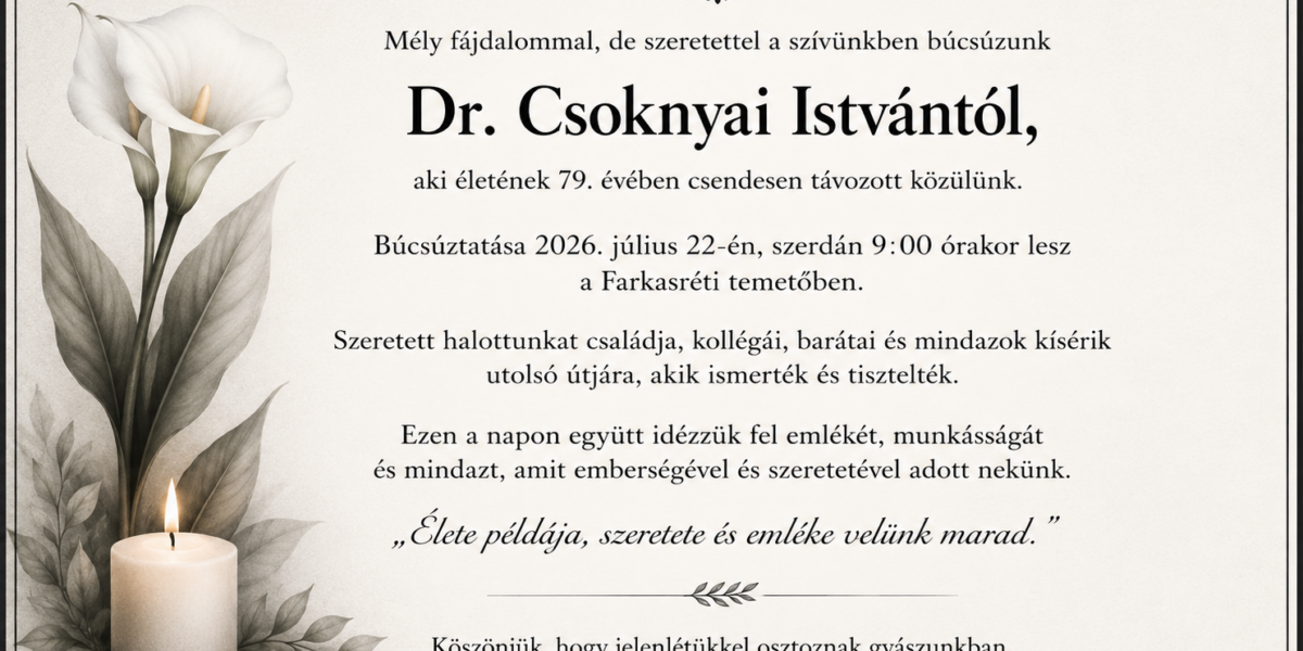 Csoknyai István gyászjelentés